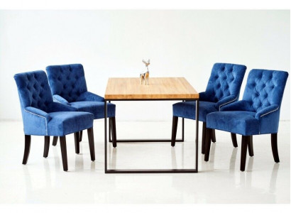 Moderner Holz Esstisch + x6 Chesterfield Stühle Esszimmer Gruppe Garnitur 7tlg.